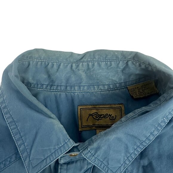 Roper Mens Western Long Sleeve Blue Shirt Size XL Button Front - Picture 4 of 7